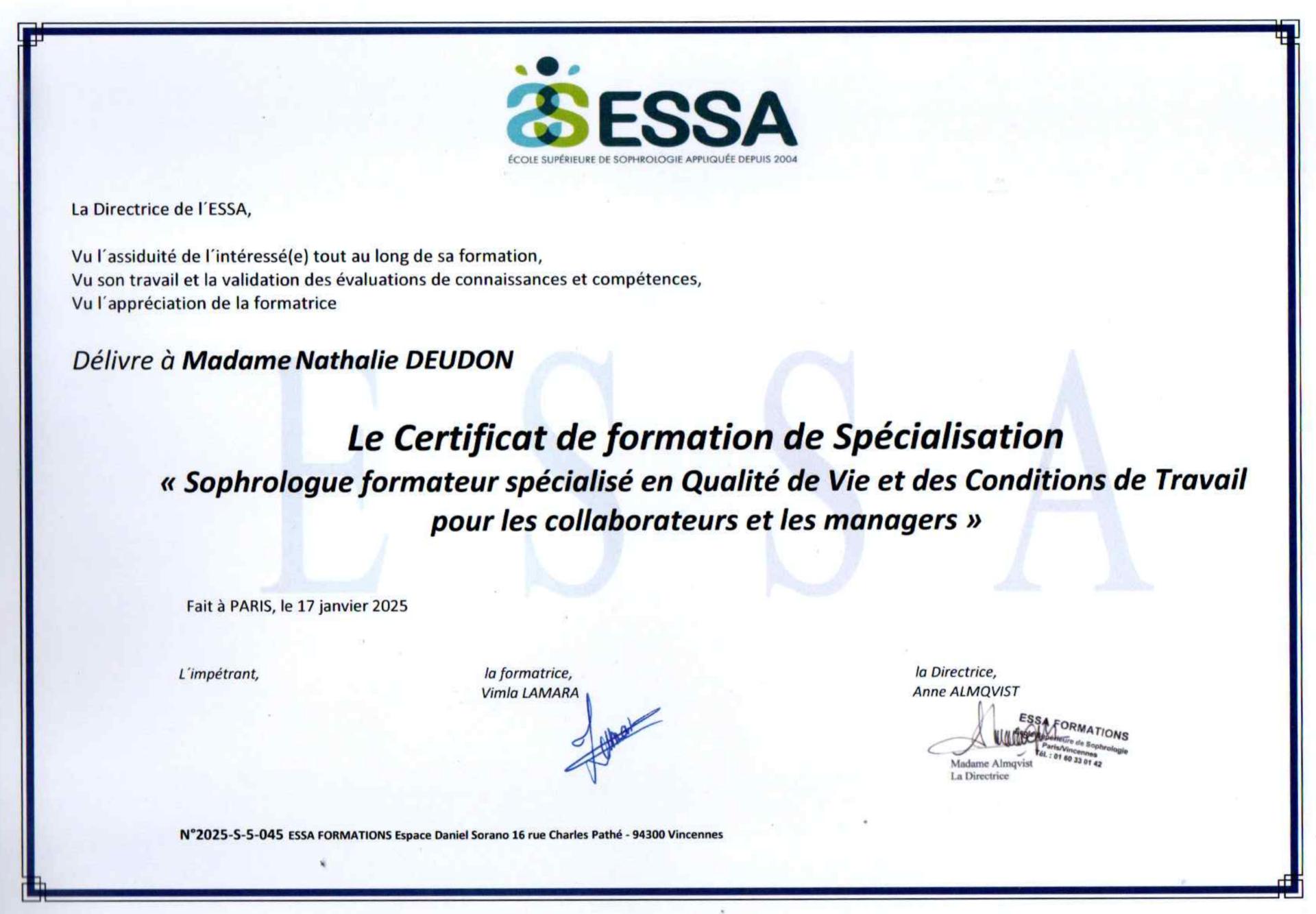 Certificat de formation specialisation formateur qvct